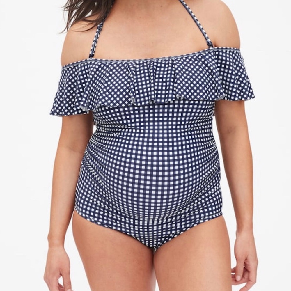 Maternity Ruffle Off Shoulder One Piece Suit